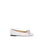 White Mach & Mach Double Bow Satin Flats in White | Shoes