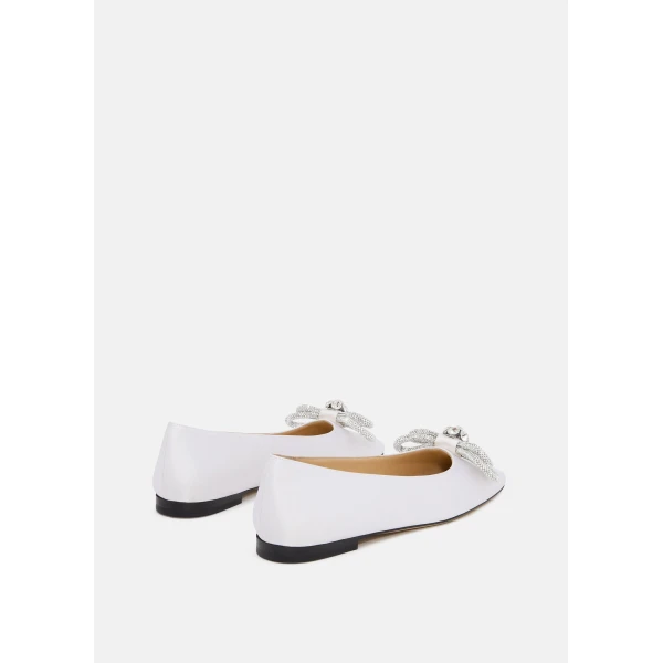 White Mach & Mach Double Bow Satin Flats in White, view 4 | Flats