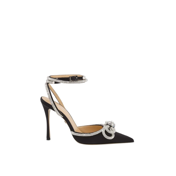 Black Mach & Mach Double Bow Satin Pumps 110mm in Black | Shoes