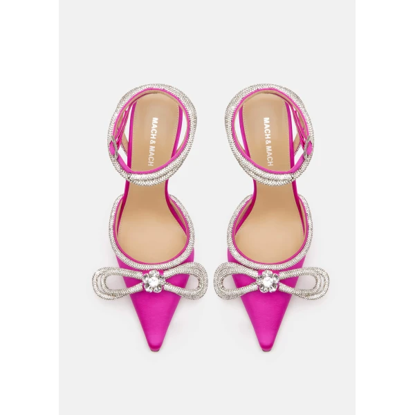 Pink Mach & Mach Double Bow Satin Pumps in Fuchsia, view 3 | Heels