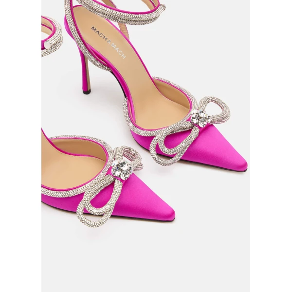 Pink Mach & Mach Double Bow Satin Pumps in Fuchsia, view 6 | Heels