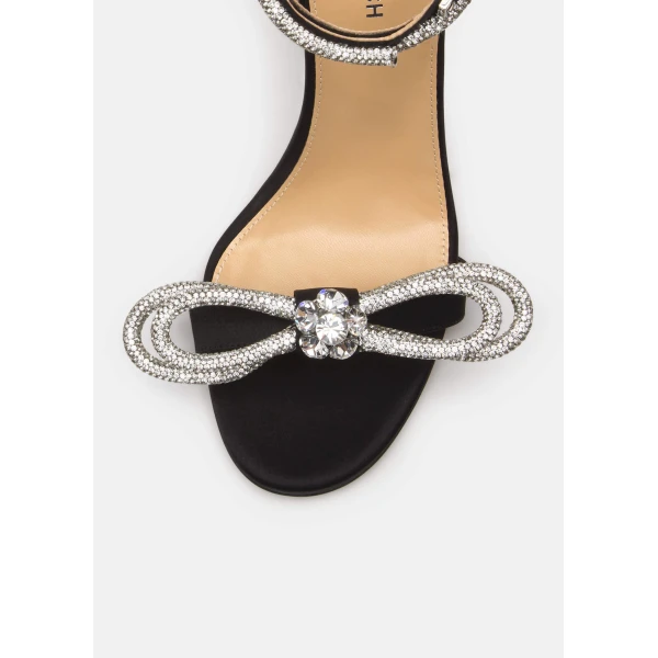 Black Mach & Mach Double Bow Satin Sandals in Black, view 5 | Sandals