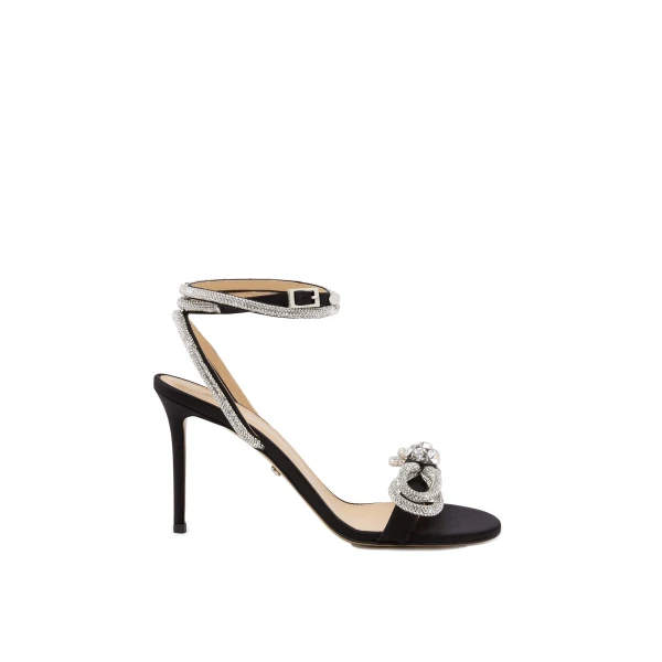 Black Mach & Mach Double Bow Satin Sandals in Black | Shoes