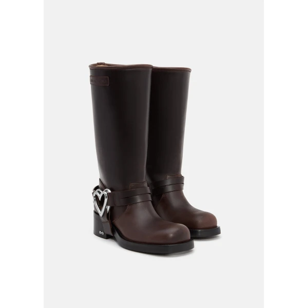 Beige Mach & Mach Double Heart Combat Boots in Brown, view 2 | Boots