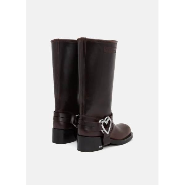 Beige Mach & Mach Double Heart Combat Boots in Brown, view 4 | Boots