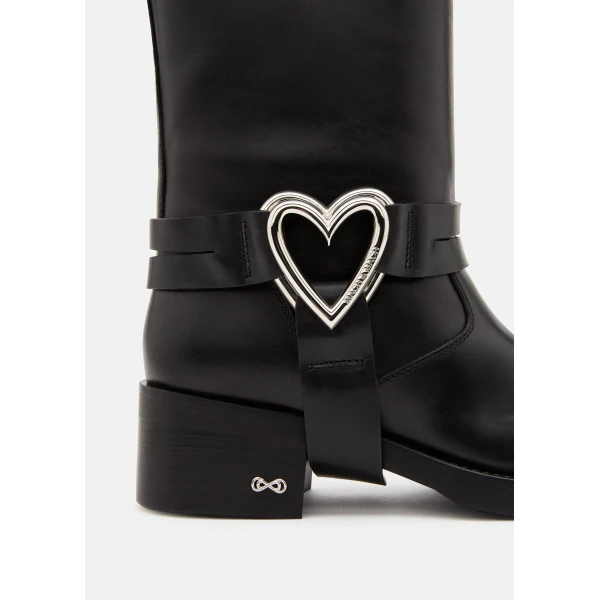 Black Mach & Mach Double Heart Vintage Leather Combat Boots in Black, view 5 | Boots
