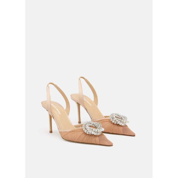 Neutrals Mach & Mach Galaxy Tulle Slingbacks in Nude, view 2 | Heels