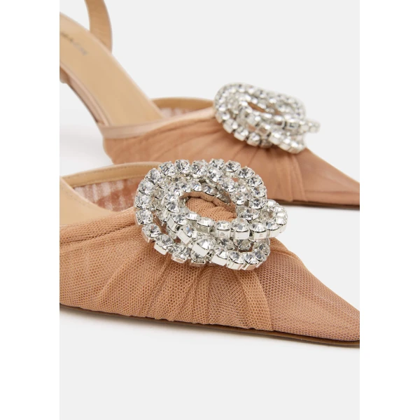 Neutrals Mach & Mach Galaxy Tulle Slingbacks in Nude, view 6 | Heels