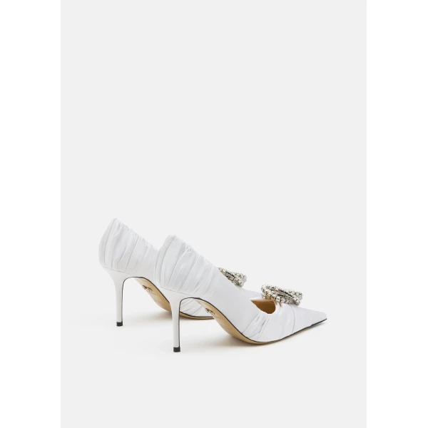 White Mach & Mach Galaxy White Satin Pumps, view 4 | Heels