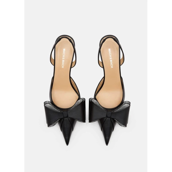 Black Mach & Mach Le Cadeau Leather Slingbacks in Black, view 3 | Heels