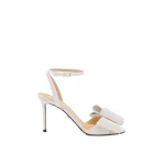 White Mach & Mach Le Cadeau Round Toe Satin Sandals in White | Shoes