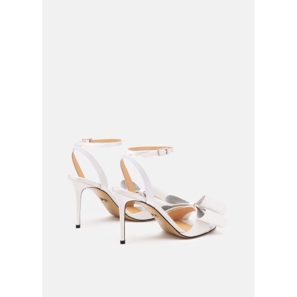 White Mach & Mach Le Cadeau Round Toe Satin Sandals in White, view 3 | Sandals