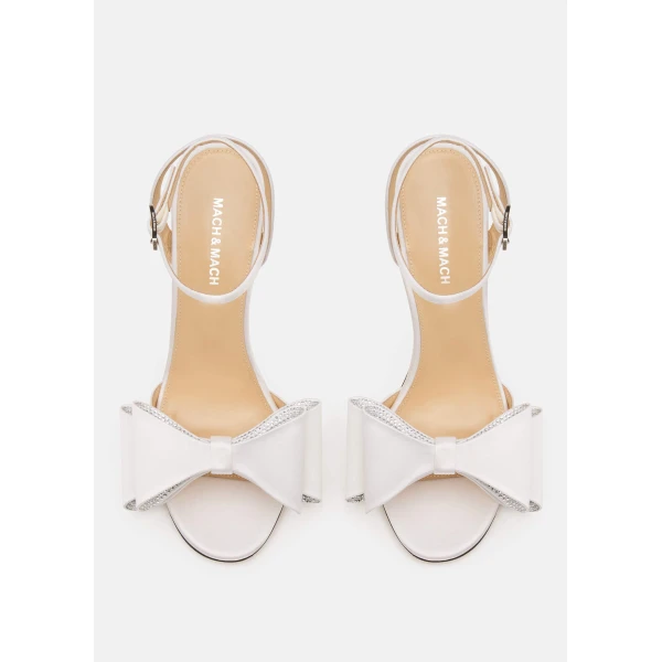 White Mach & Mach Le Cadeau Round Toe Satin Sandals in White, view 4 | Sandals