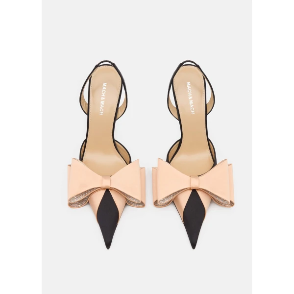 Multicolour Mach & Mach Le Cadeau Satin Slingbacks in Black and Beige, view 3 | Heels