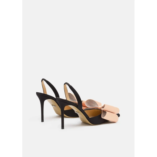 Multicolour Mach & Mach Le Cadeau Satin Slingbacks in Black and Beige, view 4 | Heels