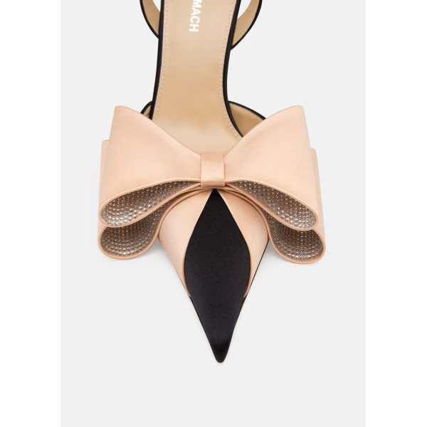 Multicolour Mach & Mach Le Cadeau Satin Slingbacks in Black and Beige, view 5 | Heels