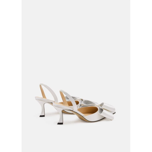 White Mach & Mach Le Cadeau Satin Slingbacks in White, view 4 | Heels