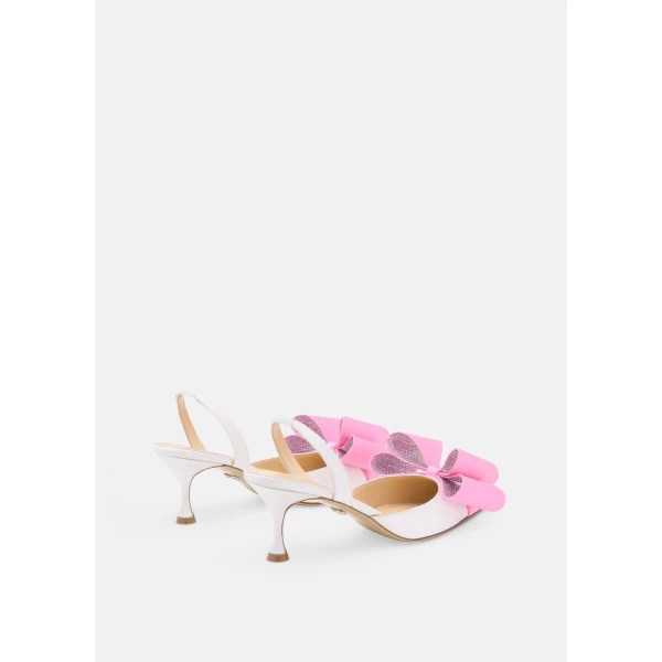 White Mach & Mach Le Cadeau Satin Slingbacks in White and Pink, view 4 | Heels
