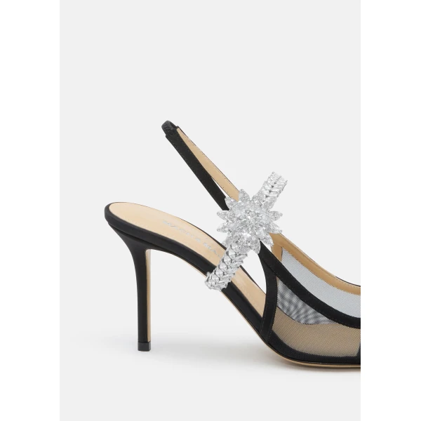 Black Mach & Mach Lotus Flower Black Mesh Slingback, view 5 | Heels
