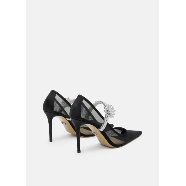 Black Mach & Mach Lotus Flower Jewelled Black Mesh Pumps, view 4 | Heels