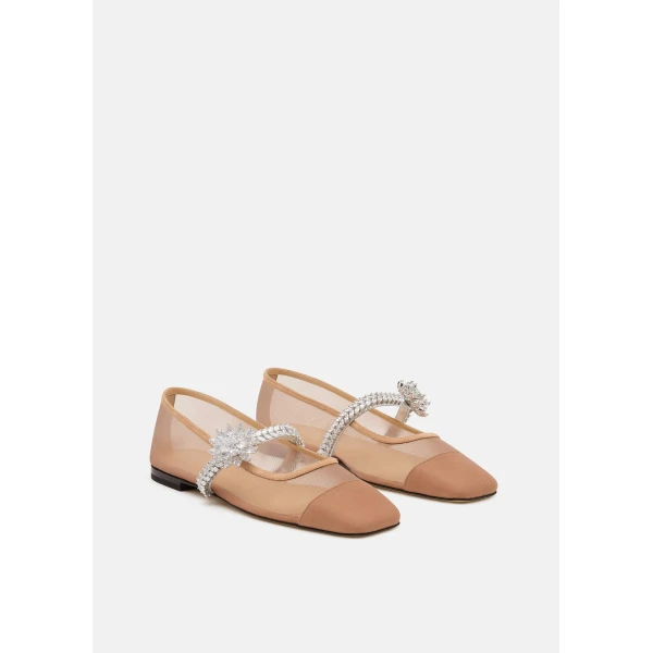 Neutrals Mach & Mach Lotus Flower Mesh Flats in Nude, view 2 | Flats
