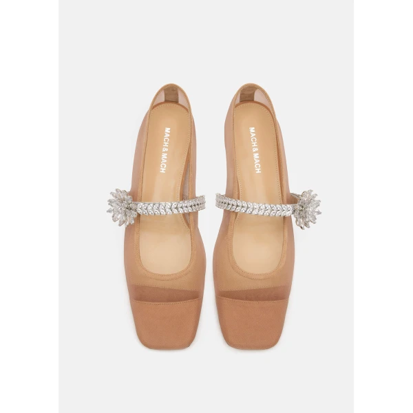 Neutrals Mach & Mach Lotus Flower Mesh Flats in Nude, view 3 | Flats