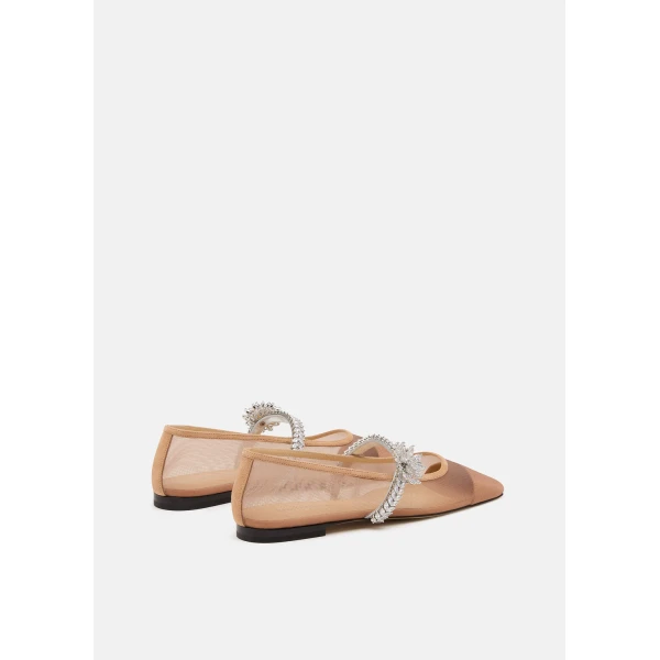 Neutrals Mach & Mach Lotus Flower Mesh Flats in Nude, view 4 | Flats