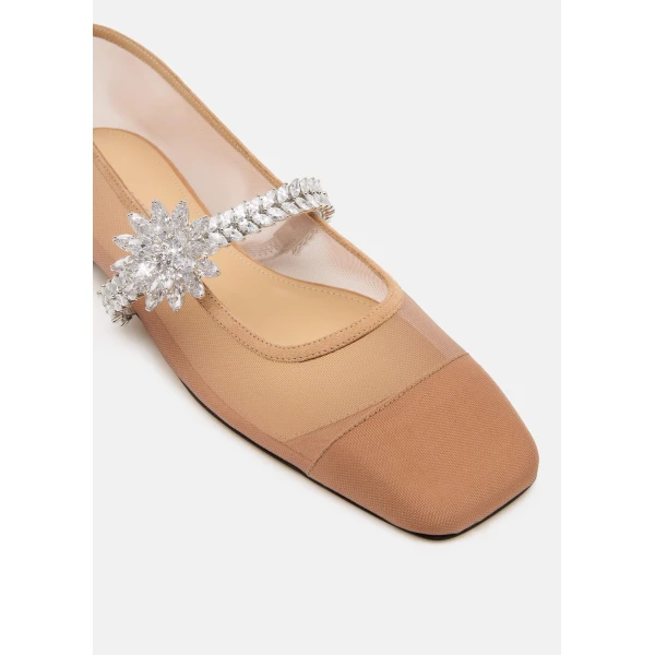 Neutrals Mach & Mach Lotus Flower Mesh Flats in Nude, view 5 | Flats