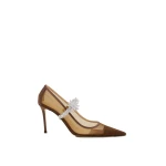 Beige Mach & Mach Lotus Flower Mesh Pumps in Brown | Shoes