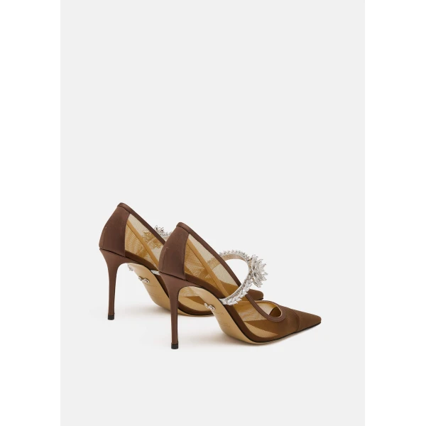 Beige Mach & Mach Lotus Flower Mesh Pumps in Brown, view 4 | Heels