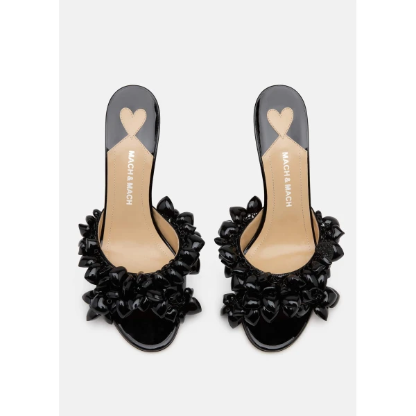 Black Mach & Mach Puffy Heart Patent Mules in Black, view 3 | Mules