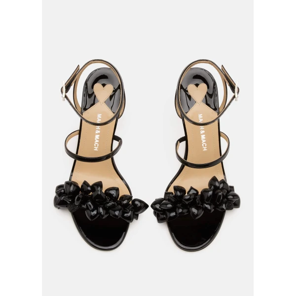 Black Mach & Mach Puffy Heart Patent Sandals in Black, view 3 | Sandals