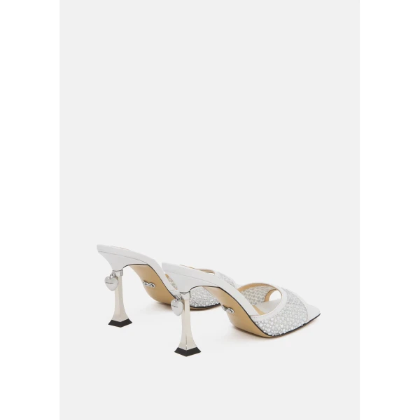 White Mach & Mach Puffy Heart Ring Square Toe Mules in White, view 4 | Mules