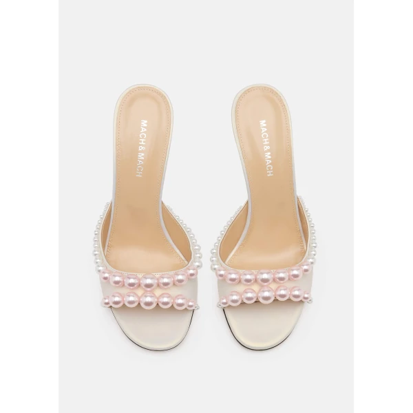 White Mach & Mach Sirene Leather Mules in White, view 3 | Mules