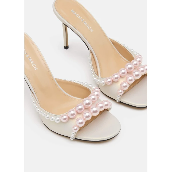 White Mach & Mach Sirene Leather Mules in White, view 5 | Mules