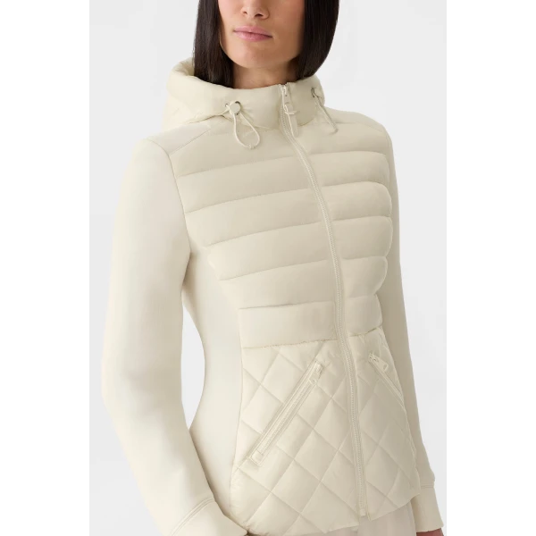 Mackage Agatha Quilted Mixed-Media Hooded Jacket in Cream