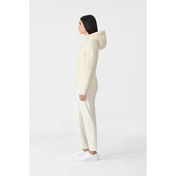 Mackage Agatha Quilted Mixed-Media Hooded Jacket in Cream
