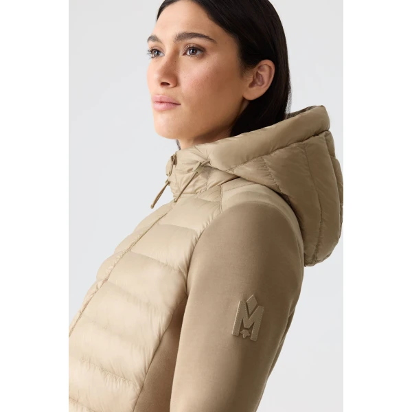 Mackage Agatha Quilted Mixed-Media Hooded Jacket in Light Camel