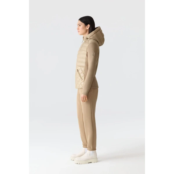 Mackage Agatha Quilted Mixed-Media Hooded Jacket in Light Camel