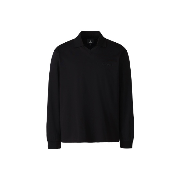 Mackage Alfonzo Organic Cotton Jersey Long Sleeve Polo Shirt in Black