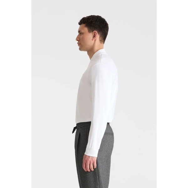 Mackage Alfonzo Organic Cotton Jersey Long Sleeve Polo Shirt in White