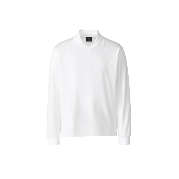 Mackage Alfonzo Organic Cotton Jersey Long Sleeve Polo Shirt in White