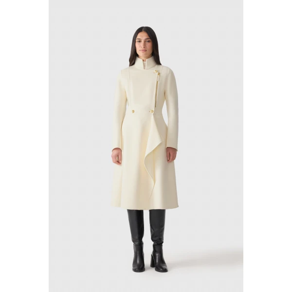 Mackage Annia Asymmetrical Wool Coat in Cream