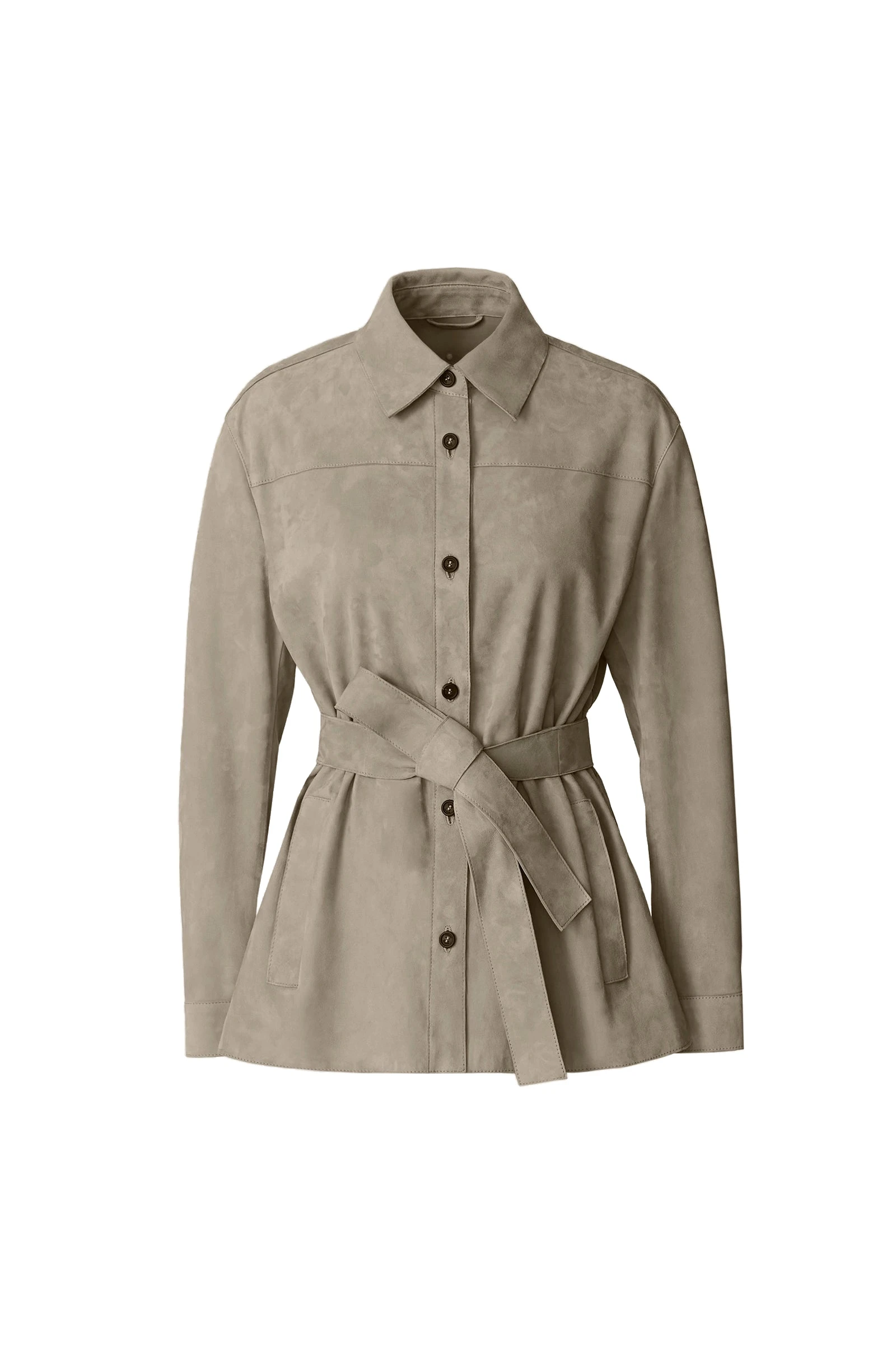 Mackage Azalia-SU Belted Suede Shirt Jacket in Taupe mackage azalia-su belted suede shirt jacket