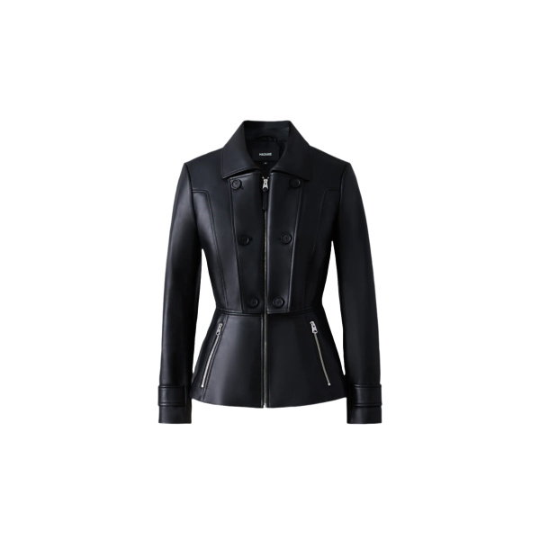 Mackage Barbara Fitted Lamb Leather Jacket in Black