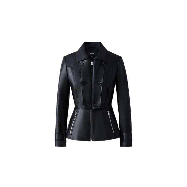 Barbara Fitted Lamb Leather Jacket in Black
