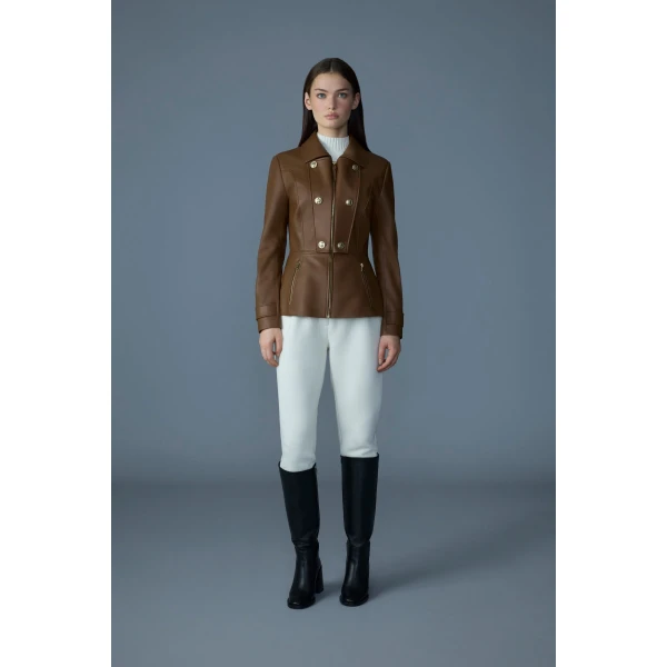Mackage Barbara Fitted Lamb Leather Jacket in Earth Brown