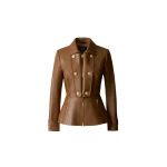 Mackage Barbara Fitted Lamb Leather Jacket in Earth Brown