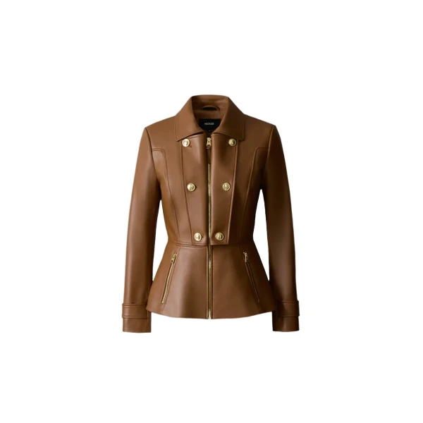Mackage Barbara Fitted Lamb Leather Jacket in Earth Brown