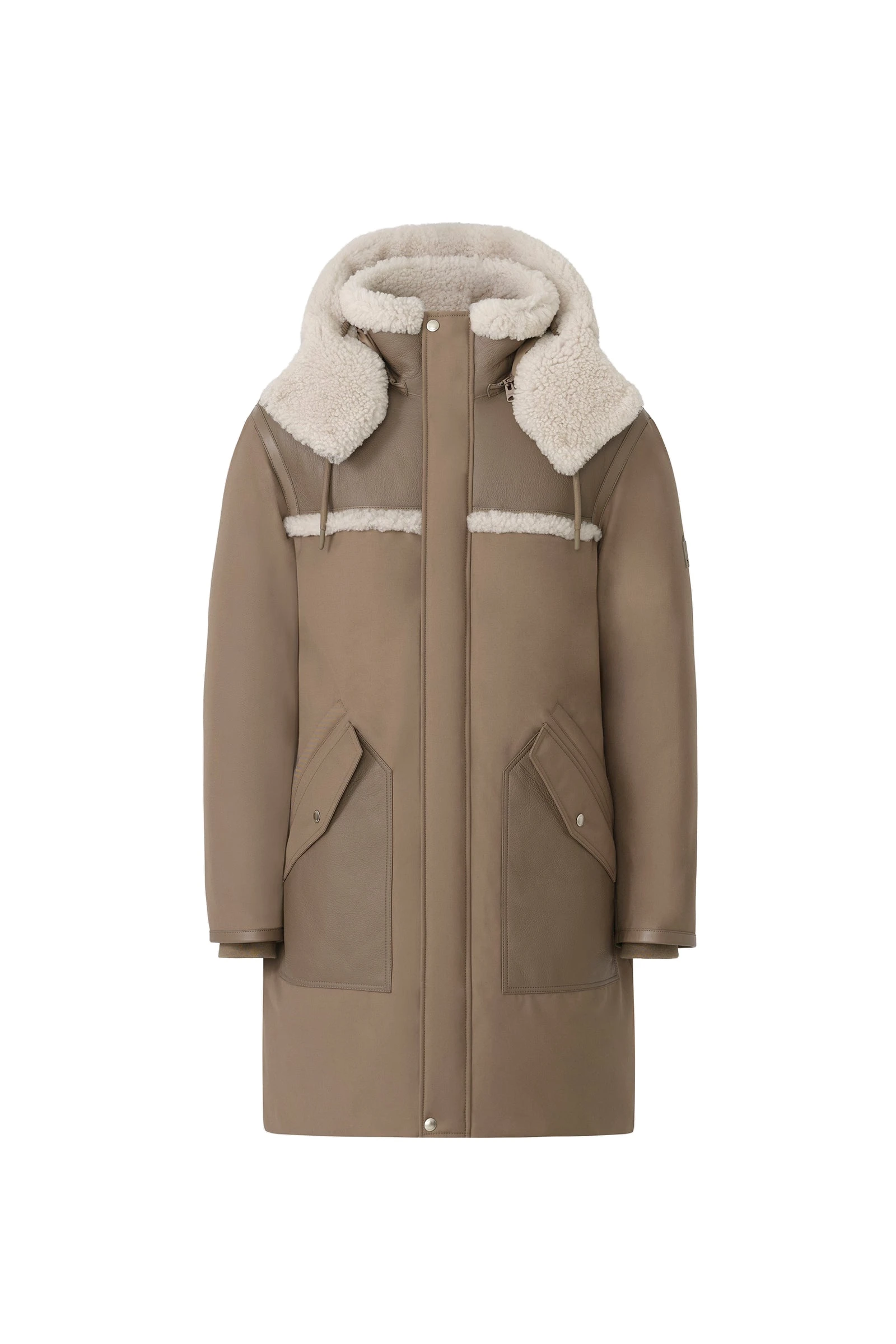 Mackage Bear Mixed Media Coat in Truffle-Taupe Mackage Bear Mixed Media Coat in Truffle-Taupe